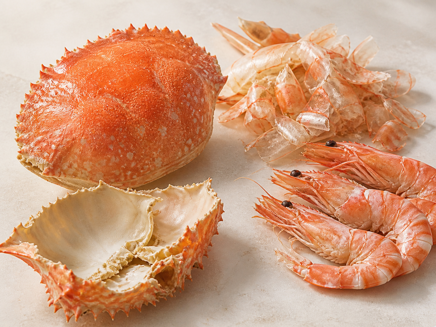 Crab shells and crustacean source for chitin